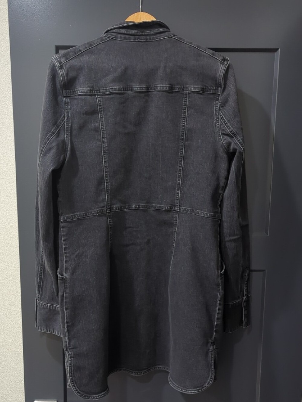 Free People Washed Black Denim Dress Long Shirt Jacket - Picture 7 of 7